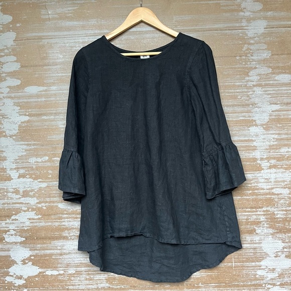 Crown Linen Designs Ruffle Sleeve Tunic Laggen Look Minimalist Classic Womens XS - Picture 1 of 4